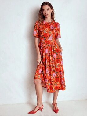 Louisa Jersey Midi Dress-Firecracker Red, Dahlia Trail